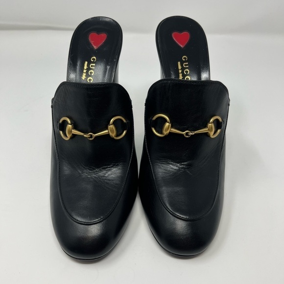 Gucci Shoes - GUCCI Malaga Kid Princetown Horse-bit Julie Mules Heels in Black leather size 39
